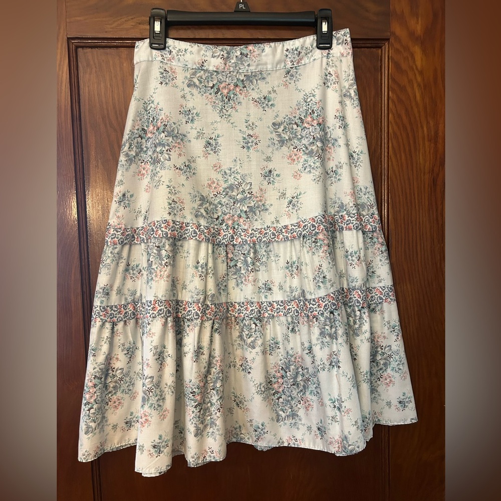 Vintage 70's Kayo of California Circle Skirt Bohemian Floral Cottage Blue Medium
